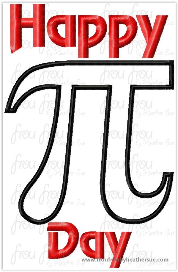 Happy Pi Day Applique Embroidery Design, multiple sizes, including 4
