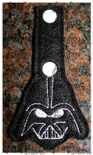 Dark Fader Key Fob, short and long tab, velcro or snaps, THREE SIZES in the hoop Machine Applique Embroidery Design- 4&quot;, 7&quot;, and 10&quot;
