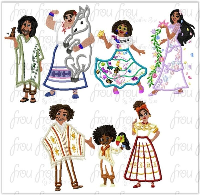 Enchanto Characters Full Body SEVEN Design SET Machine Applique Embroidery Design, Multiple sizes 4"-16"