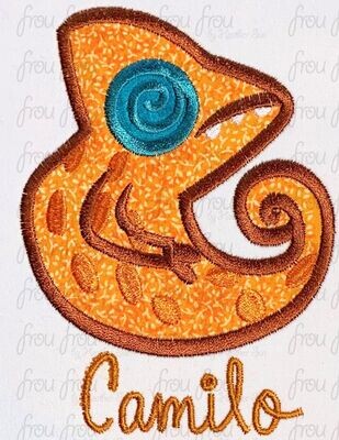 Camil Chameleon Enchanto Character Symbol and Names FOUR Versions Machine Applique and Filled Embroidery Designs, Multiple sizes 1