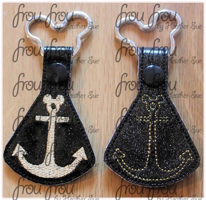 Anchor Mister Mouse head Dis Cruise Line Key Fob, TWO versions- filled and outline both short and long tab, velcro or snaps, THREE SIZES in the hoop Machine Applique Embroidery Design- 4&quot;, 7&quot;, and 10&quot;