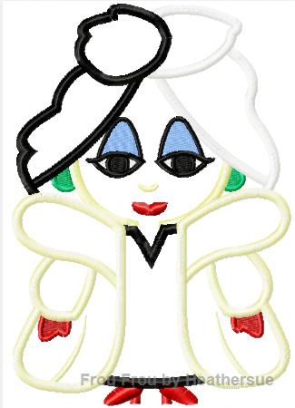 Cruel Dalmatian Lady Cutie Little Princess Machine Applique Embroidery Design, Multiple Sizes, including 4 inch