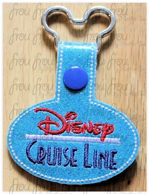Dis Cruise Line Wording Key Fob, short and long tab, velcro or snaps, THREE SIZES in the hoop Machine Applique Embroidery Design- 4&quot;, 7&quot;, and 10&quot;