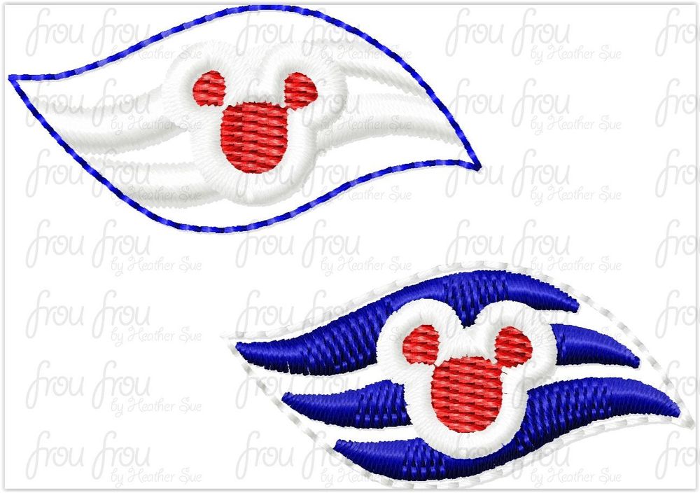 Clippie Dis Cruise Line Symbol logo TWO Versions Machine Embroidery In The Hoop Project 1.5-4&quot; and SORTED into multiples