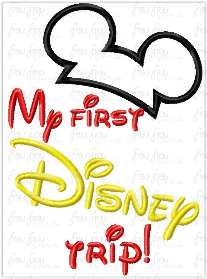 My first Dis Trip with Mister Mouse ears Machine Applique Embroidery Design, Multiple Sizes, including 4 inch