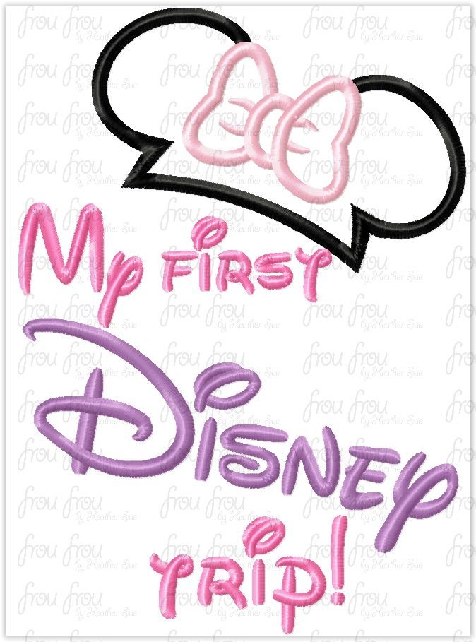 My first Dis Trip with Miss Mouse ears Machine Applique Embroidery Design, Multiple Sizes, including 4 inch