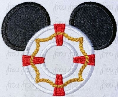 Life Preserver Mister Mouse with Black Ears Machine Applique and filled Embroidery Design, Multiple sizes 2