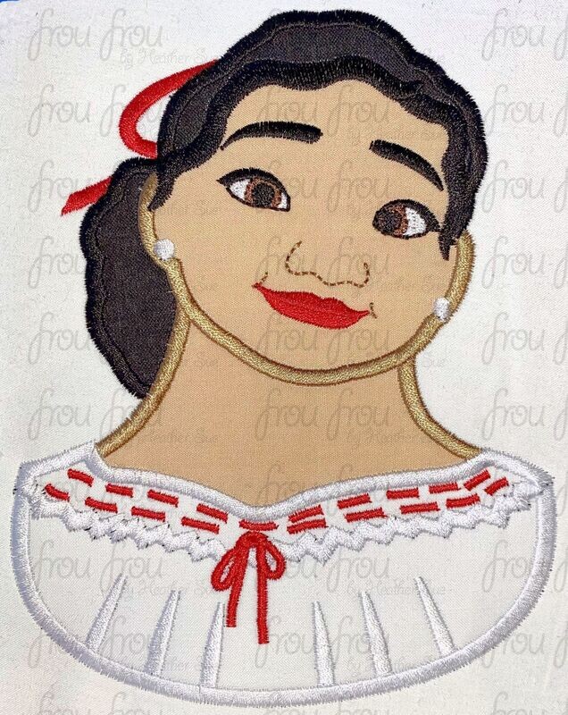Louisa Enchanto Head and Shoulders Machine Applique Embroidery Design, Multiple sizes 4"-16"