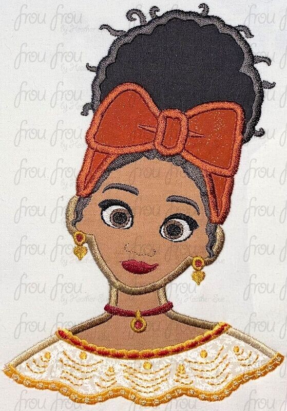 Deloris Enchanto Head and Shoulders Machine Applique Embroidery Design, Multiple sizes 4"-16"