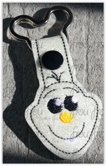 Oolaf Freezing Snowman Cutie Key Fob, both short and long tab, velcro or snaps, THREE SIZES in the hoop Machine Applique Embroidery Design- 4