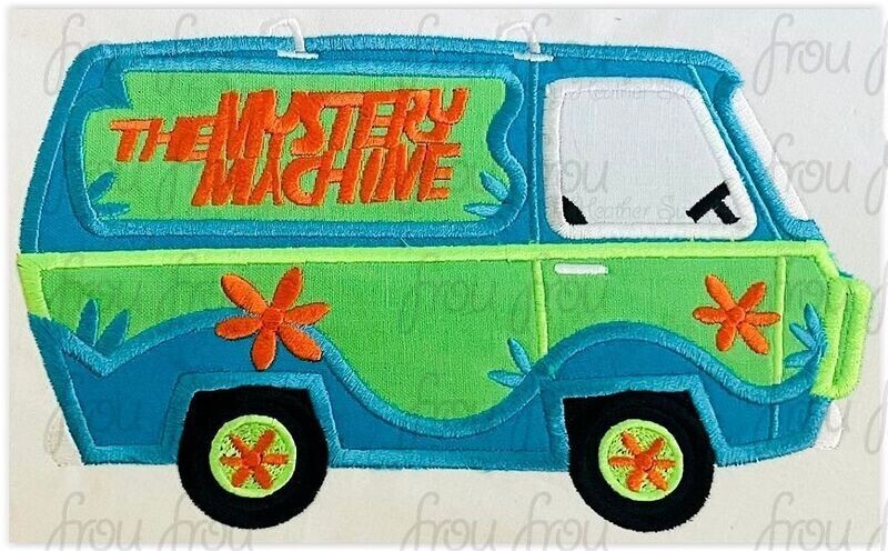 Mysterious Van Scooba Due Machine Applique Embroidery Design, Multiple Sizes, including 4"-16"