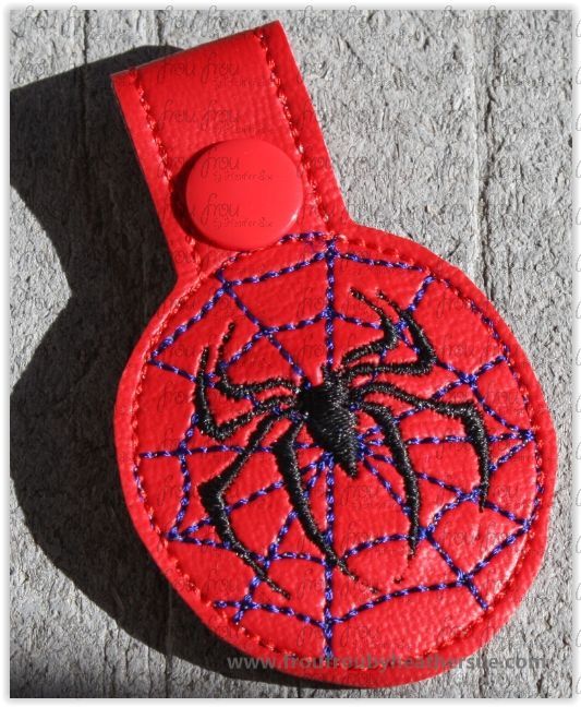 Spider Superhero Key Fob, short and long tab, velcro or snaps, THREE SIZES in the hoop Machine Applique Embroidery Design- 4&quot;, 7&quot;, and 10&quot;