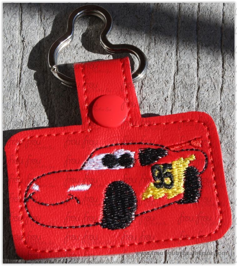 Lightness McKeen Car Movie Key Fob, short and long tab, velcro or snaps, THREE SIZES in the hoop Machine Applique Embroidery Design- 4&quot;, 7&quot;, and 10&quot;