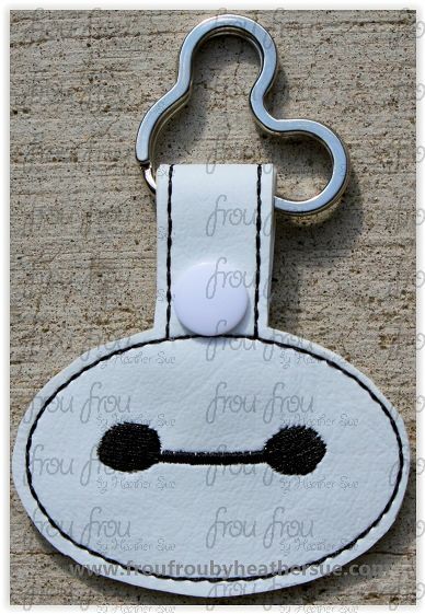 Baypuff Robot Key Fob, short and long tab, velcro or snaps, THREE SIZES in the hoop Machine Applique Embroidery Design- 4&quot;, 7&quot;, and 10&quot;