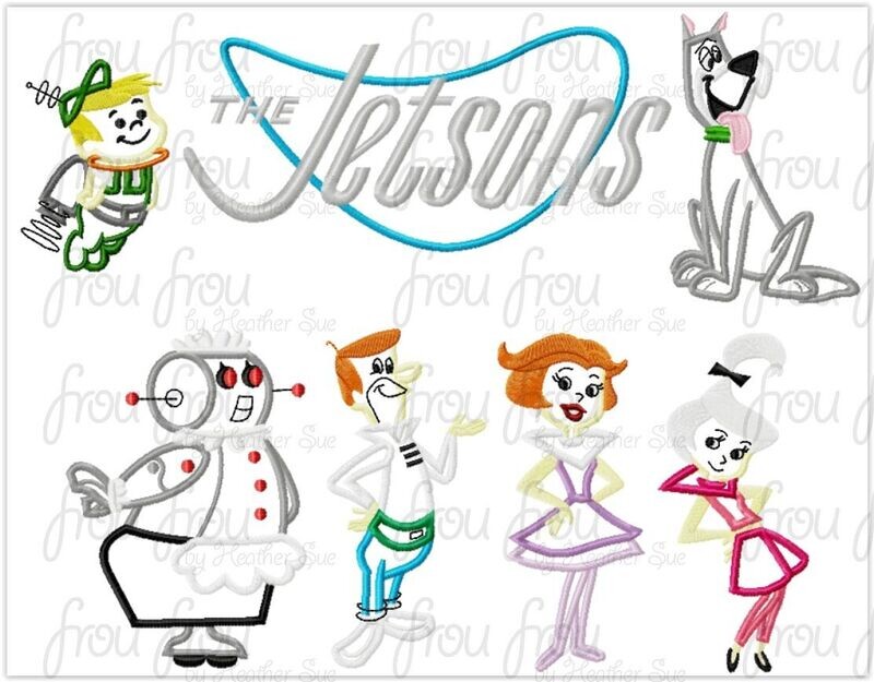 Jet Sons SEVEN Design SET Machine Applique Embroidery Designs, Multiple Sizes, including 4"-16"