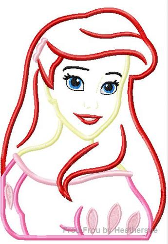 Ariah Mermaid pink dress head and shoulders Machine Applique Embroidery Design, Multiple Sizes, including 4 inch