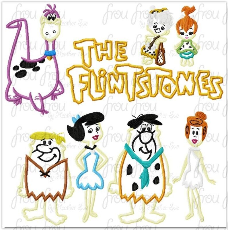 Flint Stones EIGHT Design SET Machine Applique Embroidery Design, Multiple Sizes, including 4&quot;-16&quot;