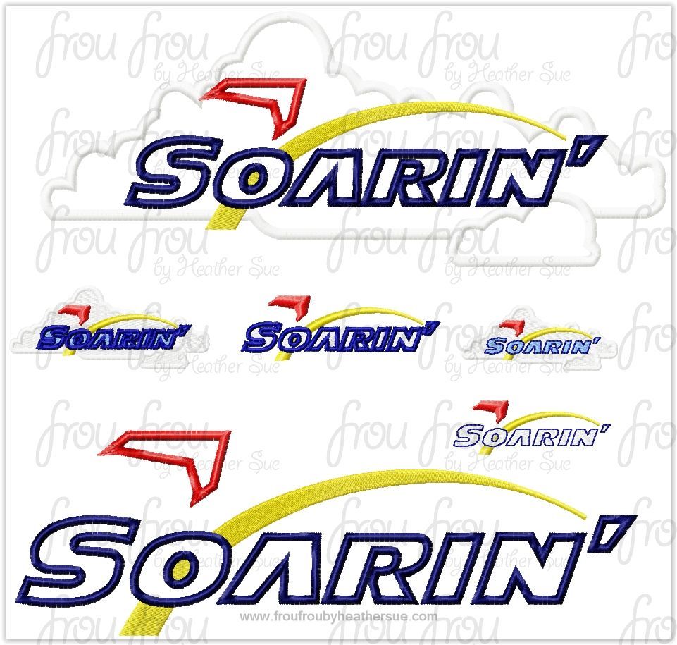 Soar Over Ride TWO versions, with and without Clouds ECPOT Machine Applique Embroidery Design, Multiple Sizes including 3&quot;-16&quot;