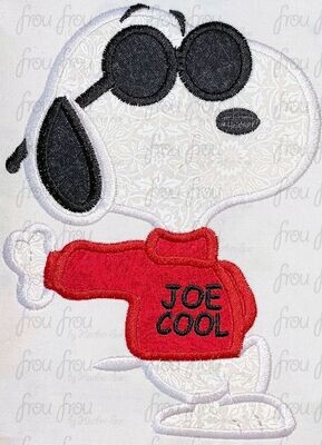 Joe Cool Snoops Dog Peanut Machine Applique and filled Embroidery Design, Multiple Sizes, including 2