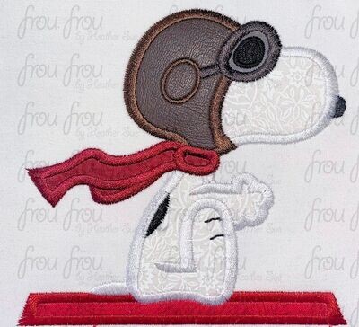 Red Baron Snoops Dog Peanut Machine Applique and filled Embroidery Design, Multiple Sizes, including 2"-16"
