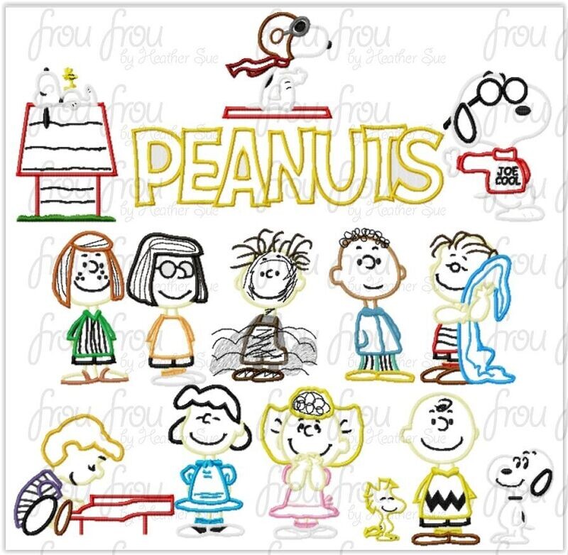 Peanut FIFTEEN Design SET Machine Applique and filled Embroidery Design, Multiple Sizes, including 2"-16"
