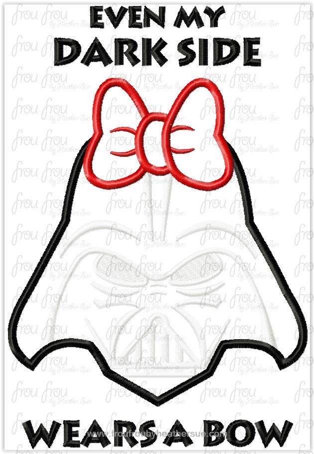 Dark Fader Even My Dark Side Wears a Bow  Space Wars Machine Applique Embroidery Design Multiple Sizes, including 4 inch