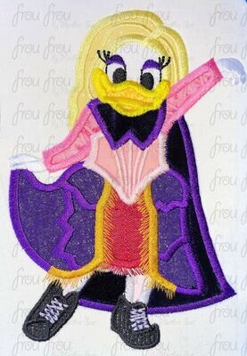 Dasey Duck dressed as Sera Sand Sister Hokus Pokus Halloween Machine Applique Embroidery Design, multiple sizes, including 4"-16"