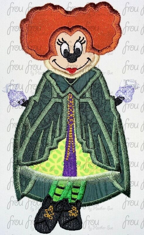 Miss Mouse dressed as Winnie Sand Sister Hokus Pokus Halloween Machine Applique Embroidery Design, multiple sizes, including 4&quot;-16&quot;