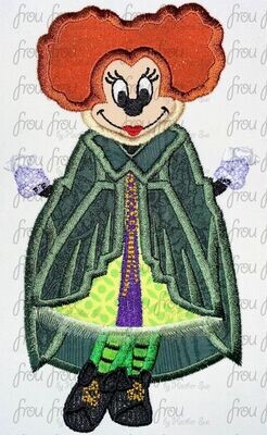 Miss Mouse dressed as Winnie Sand Sister Hokus Pokus Halloween Machine Applique Embroidery Design, multiple sizes, including 4