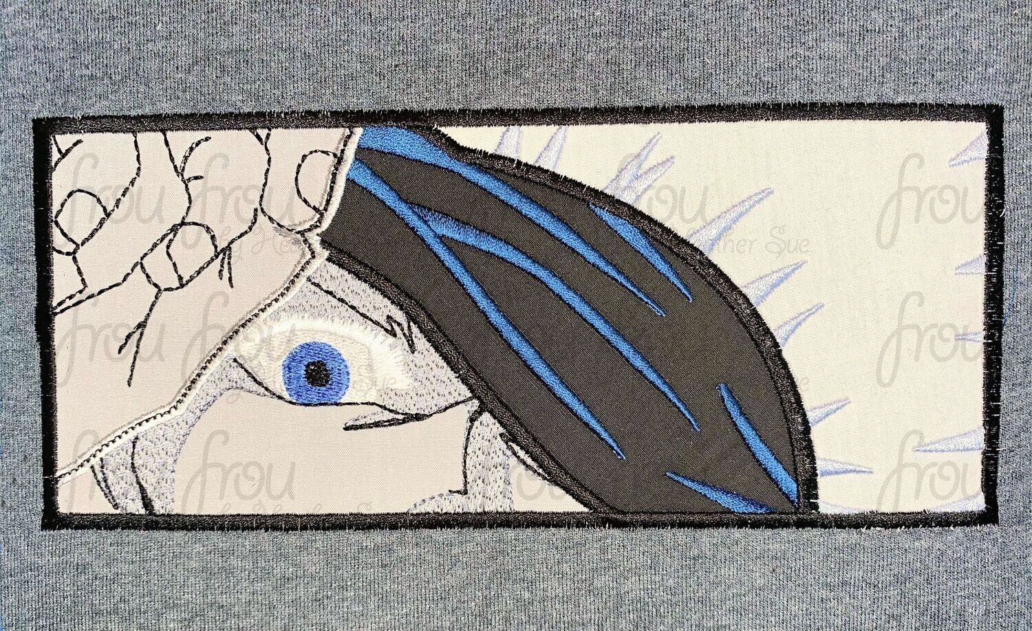Gogo Eyes Blindfold Anime Machine Applique and Filled Embroidery Design, Multiple sizes 3&quot;-16&quot;