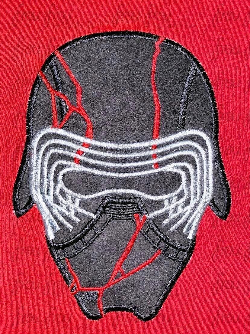 Kyler Wren Head With Red Cracks Space Wars Machine Applique and filled Embroidery Design Multiple Sizes, including 1"-16"