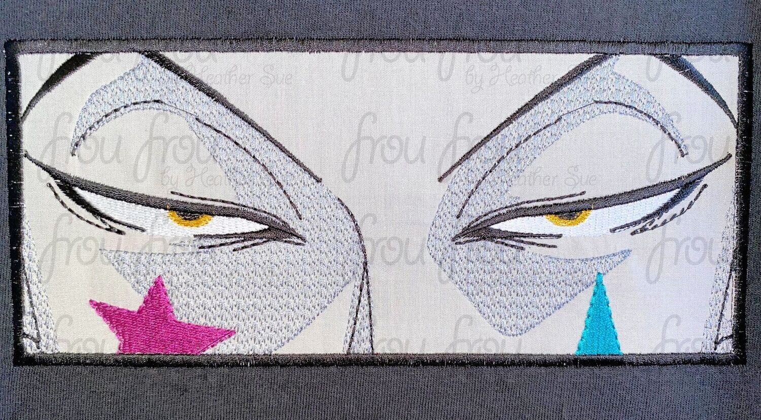 He Soka Eyes Clown Anime Machine Applique and Filled Embroidery Design, Multiple sizes 3&quot;-16&quot;