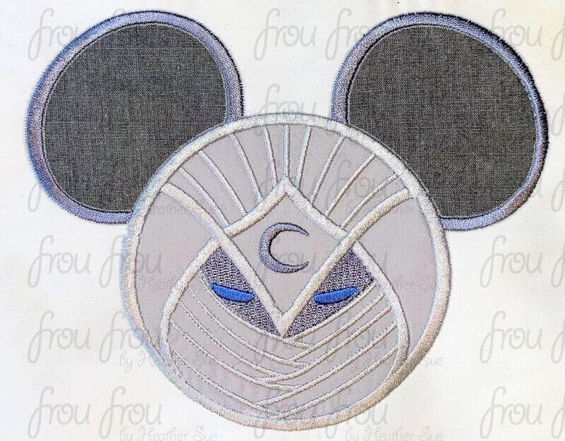 Moon Night Super Hero Mister Mouse Head Machine Applique Embroidery Designs, multiple sizes including 1.5"-16"