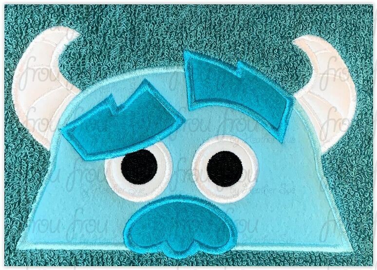 Sullivan Monster Peeker Machine Applique and Filled Embroidery Design, Multiple Sizes, including 2.5"-16"