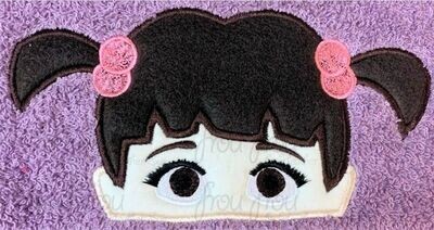 Boo Girl Monster Peeker Machine Applique and Filled Embroidery Design, Multiple Sizes, including 2.5"-16"