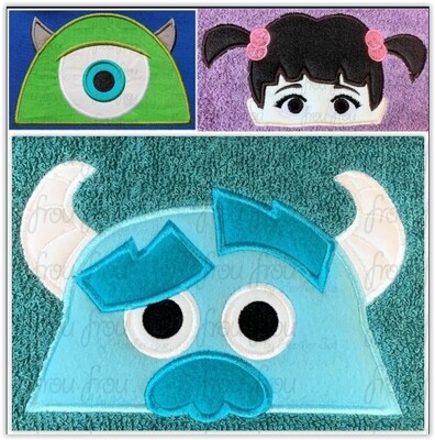 Monsters Peekers THREE Design SET Machine Applique and Filled Embroidery Design, Multiple Sizes, including 2.5