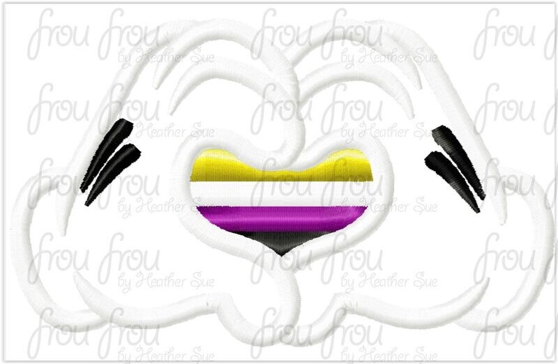 Pride Rainbow Non Binary Mister Miss Mouse Hands Four Stripes Machine Applique and Filled Embroidery Design 1.5&quot;-16&quot;