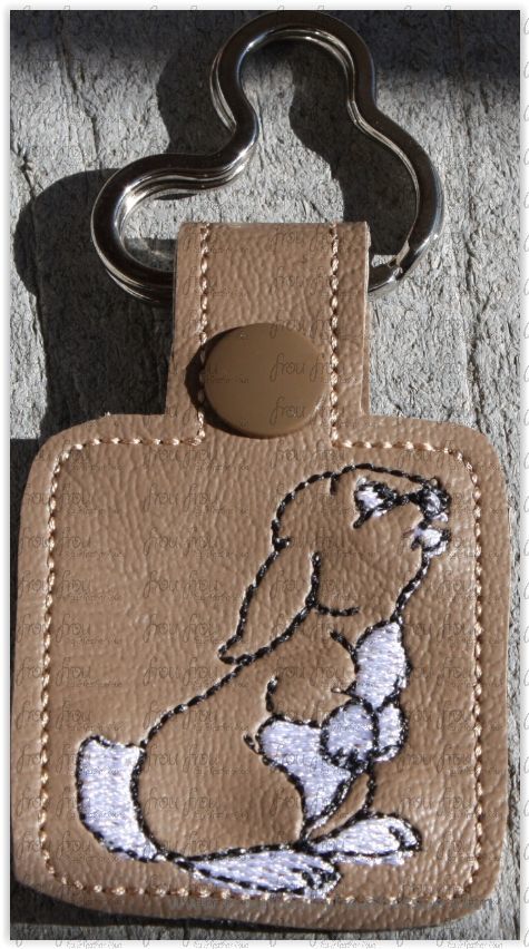 Rabbit Snowy White Clove Bunny Sofie Key Fob, short and long tab, velcro or snaps, THREE SIZES in the hoop Machine Applique Embroidery Design- 4", 7", and 10"