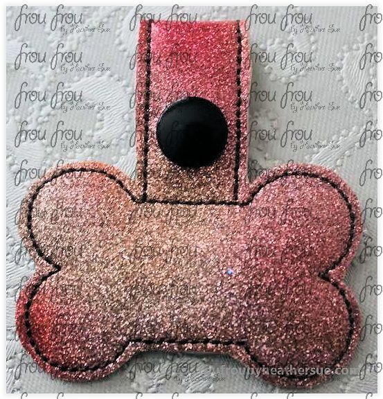 Dog Bone Tag Key Fob, short and long tab, velcro or snaps, THREE SIZES in the hoop Machine Applique Embroidery Design- 4&quot;, 7&quot;, and 10&quot;