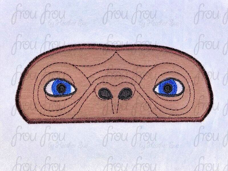 Extra Terrestrial Peeker Machine Applique and filled Embroidery Design, Multiple sizes 2&quot;-16&quot;