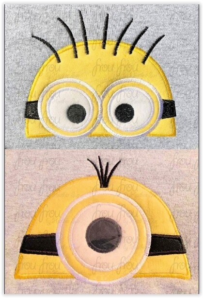 Monion Peekers TWO Design Set Machine Applique and Filled Embroidery Design, multiple sizes including 2"-16"