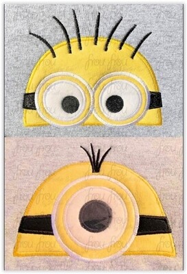 Monion Peekers TWO Design Set Machine Applique and Filled Embroidery Design, multiple sizes including 2