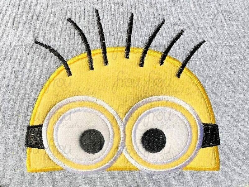 Monion Peeker Two Eyes Machine Applique and Filled Embroidery Design, multiple sizes including 2&quot;-16&quot;
