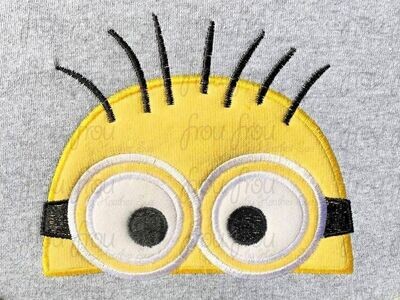 Monion Peeker Two Eyes Machine Applique and Filled Embroidery Design, multiple sizes including 2