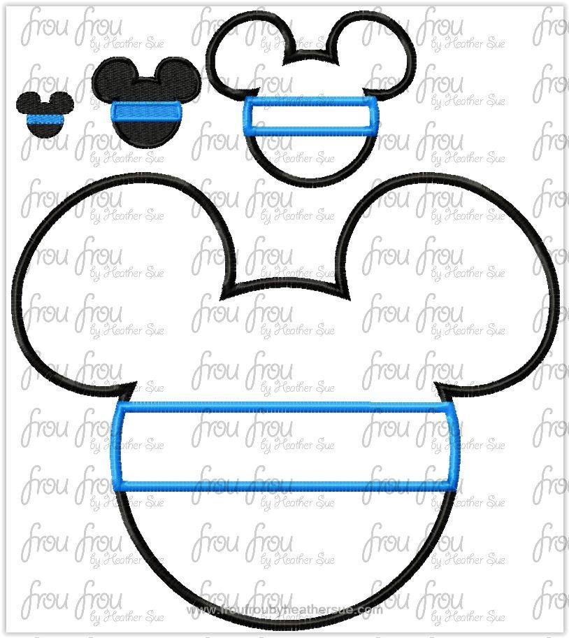 Thin Blue Line Mister Mouse Head Police Officer Applique and filled Embroidery Designs, mutltiple sizes including 1