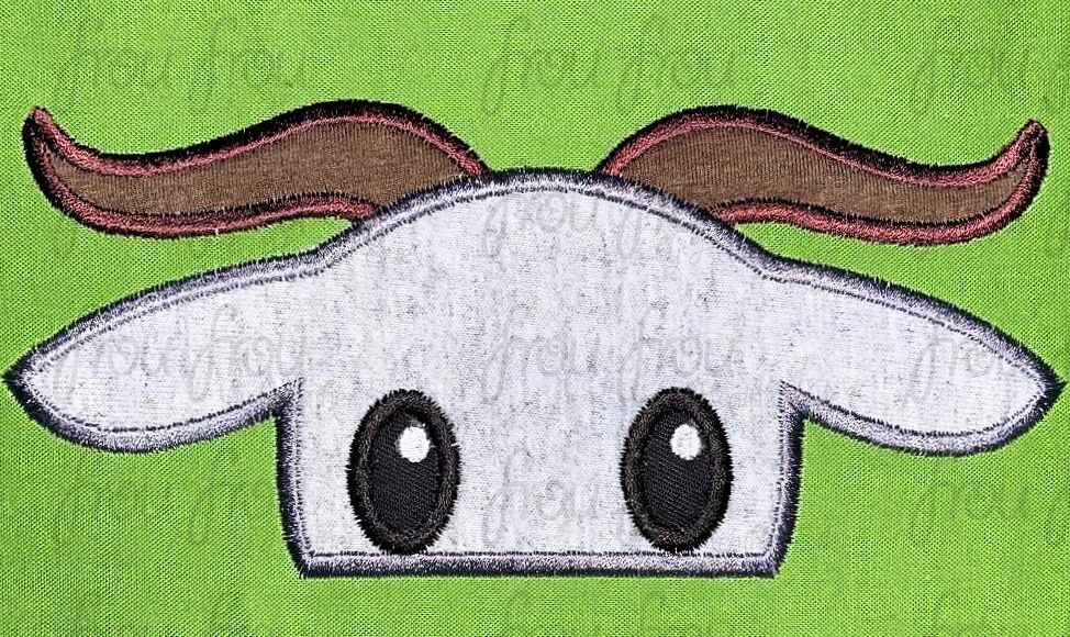 Goat Peeker Farm Animal Machine Applique and Filled Embroidery Design, Multiple Sizes, including 2