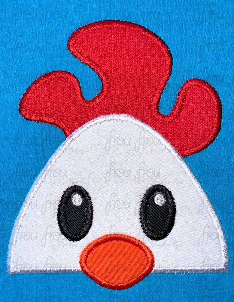 Chicken Peeker Farm Animal Machine Applique and Filled Embroidery Design, Multiple Sizes, including 2"-16"