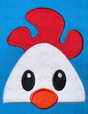Chicken Peeker Farm Animal Machine Applique and Filled Embroidery Design, Multiple Sizes, including 2