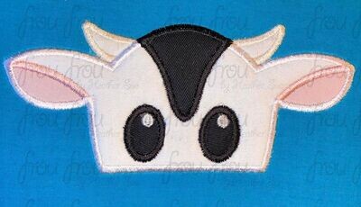 Cow Peeker Farm Animal Machine Applique and Filled Embroidery Design, Multiple Sizes, including 2