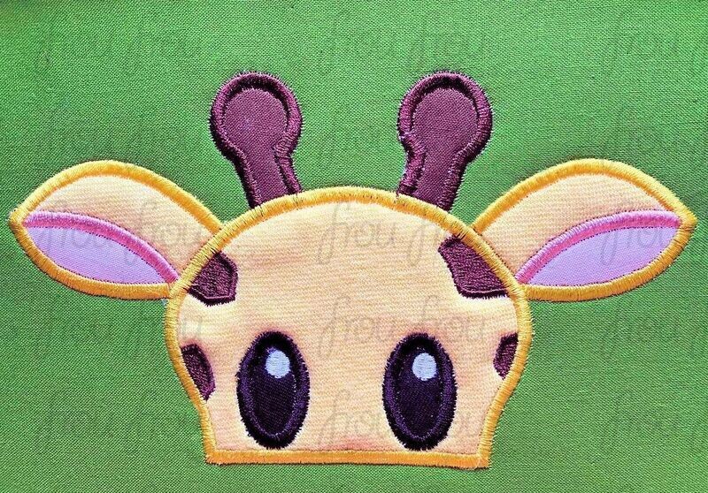 Giraffe Peeker Animal Machine Applique and Filled Embroidery Design, Multiple Sizes, including 2"-16"
